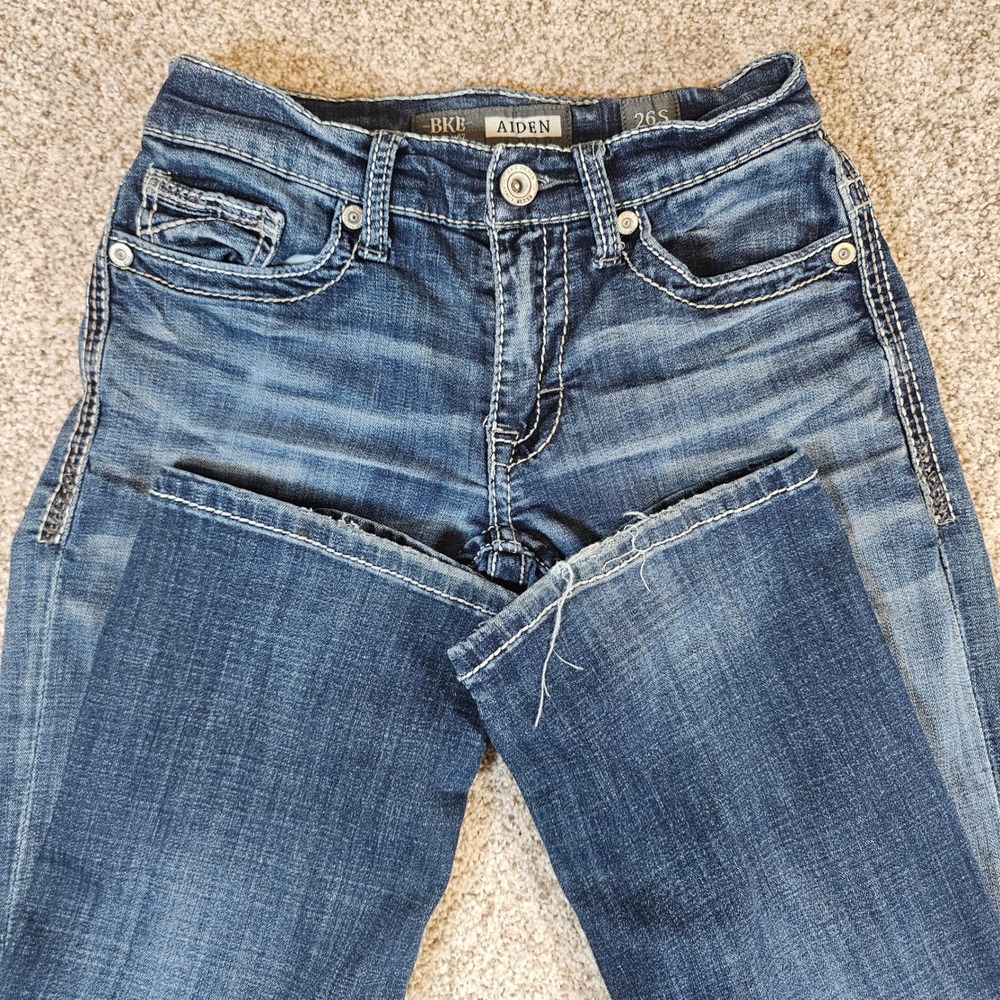 BKE Aiden Bootleg Jeans 26S Dark Wash Contrast Stitch Denim Pants
